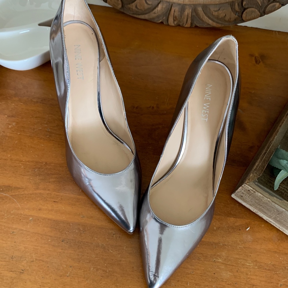 Nine West shiny silver stilettos